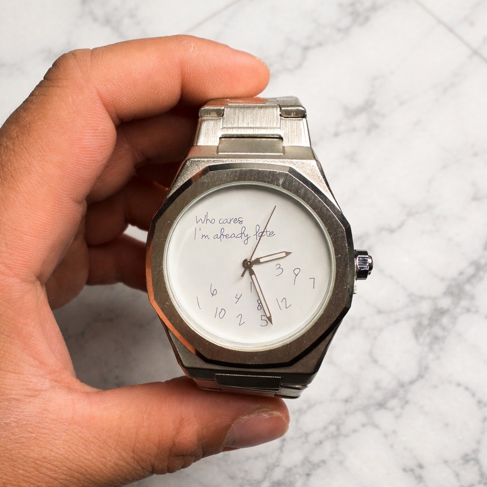 New Men’s Stainless Steel Watch 42mm - 'Who Cares I'm Already Late' Dial